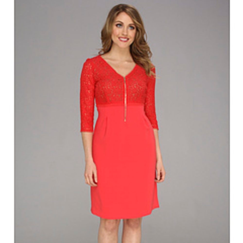 Nine West Coral Confession Daisy Lace Sleeve Dress